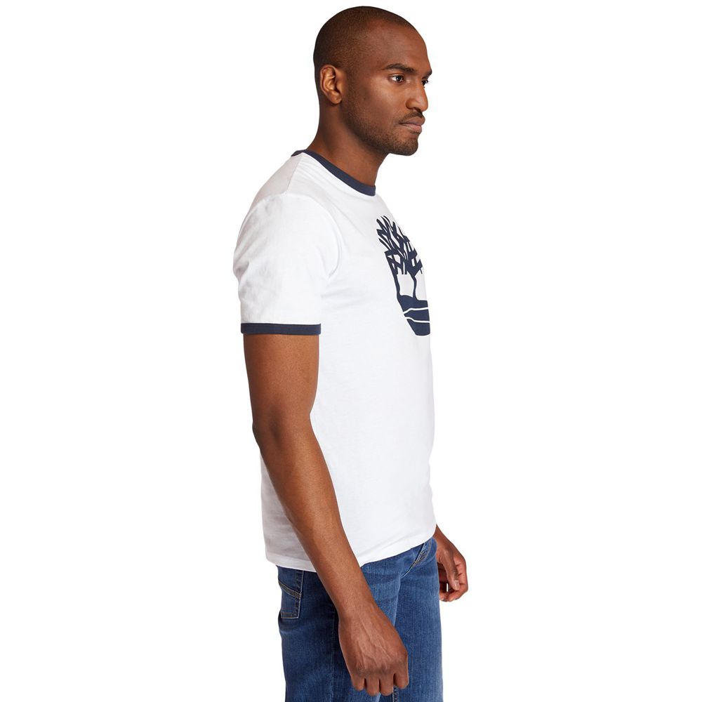 Camisetas Timberland Hombre Tree Logo Ringer Blancas - Chile QCZ-623597